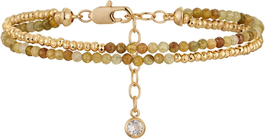 Women Beaded Bracelet Gold Double Layer Gemstone 14K Simple Dainty Handmade Chain Everyday Boho Beach Jewelry
