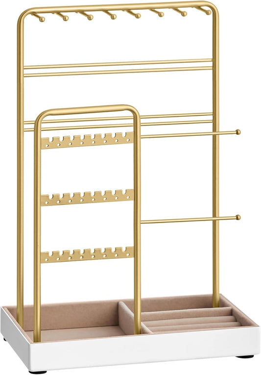 Jewelry Holder, Jewelry Organizer, Jewelry Display Stand with Metal Frame, Necklace Earring Bracelet Holder, for Studs, Rings