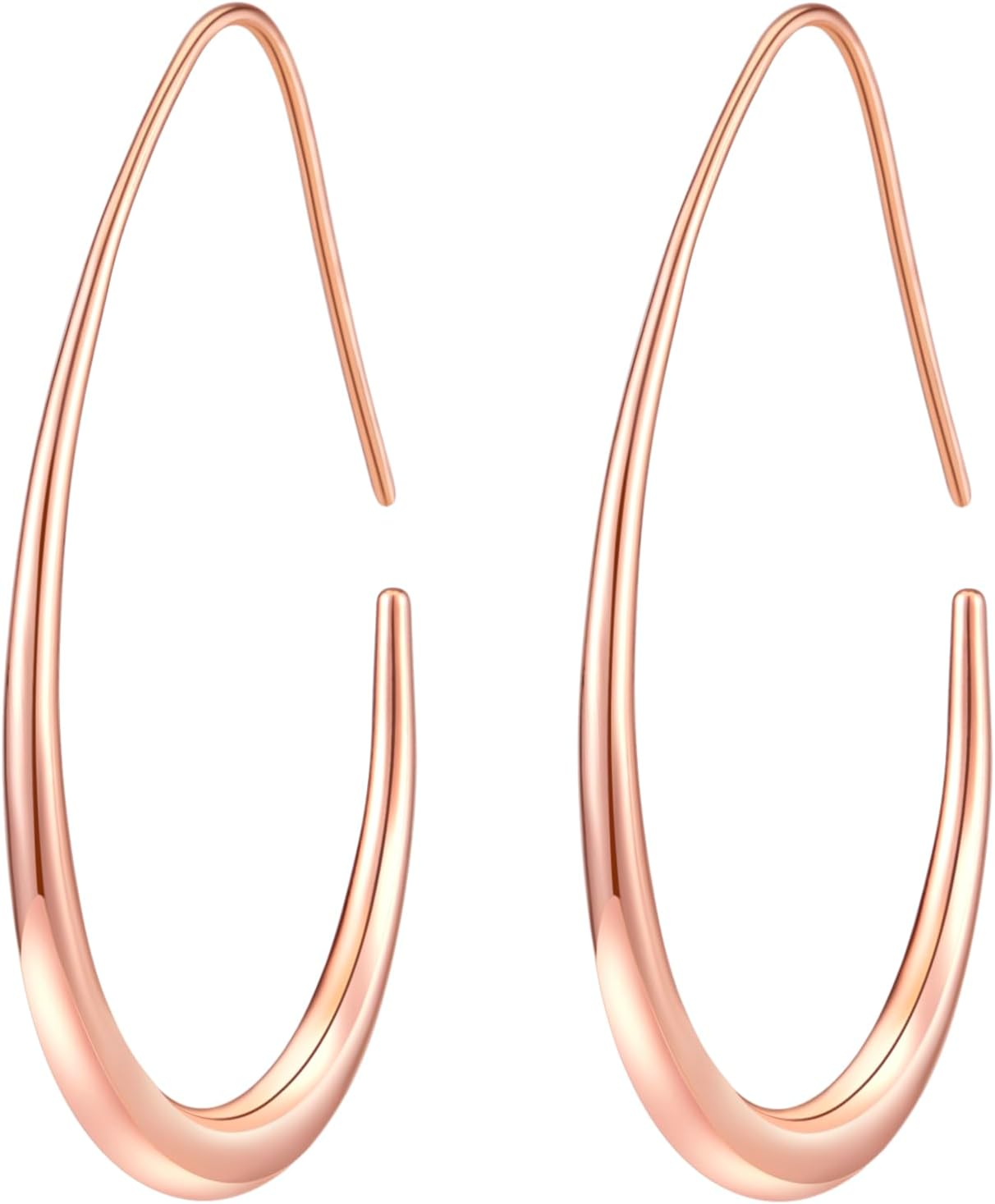 Lightweight Teardrop Hoop Earrings for Women - 14k Gold/White Gold Plated Large Oval Pull Through Hoop Earrings High