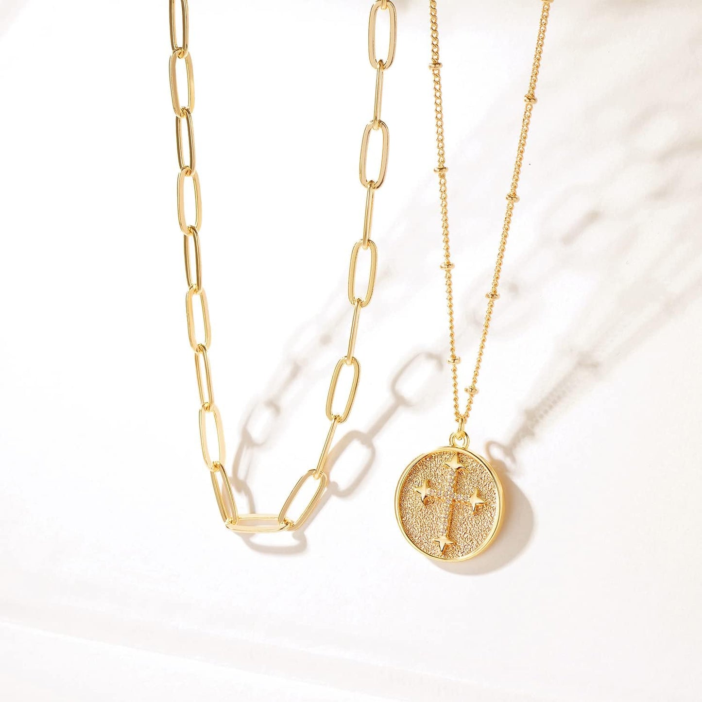 Layered Necklace with Heart & Arrow Pendant, 18k Gold Plated Dainty Choker for Women