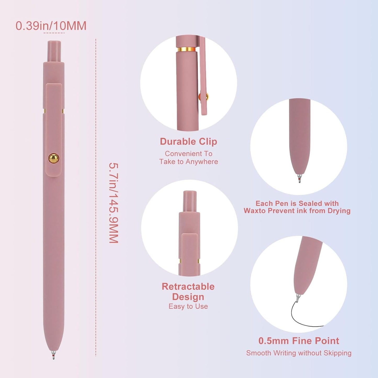 OMOMMD Gel Pens, 6 Pcs 0.5mm Quick Dry Black Ink Pens Fine Point Smooth Writing Pens, Cute Office School Supplies Gifts for Women