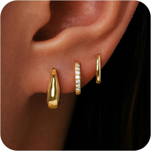 Inerney Gold Huggie Hoop Earrings Set for Women, Dainty Small Sterling Silver Earring Stacks Hypoallergenic Jewelry for Multiple Piercings