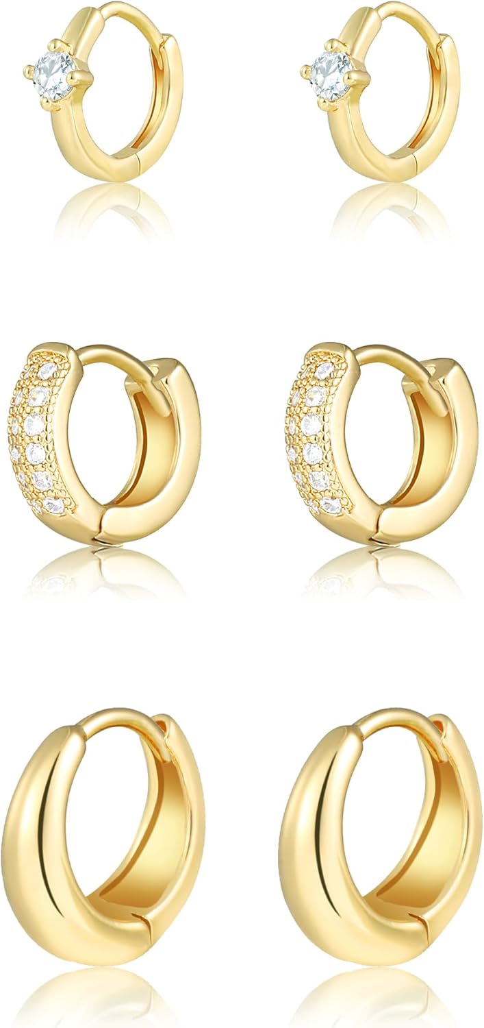 Gold Chunky Hoop Earrings Set for Women, 14K Gold Plated Twisted Huggie Hoop Earring, Thick Open Hoops Set Lightweight