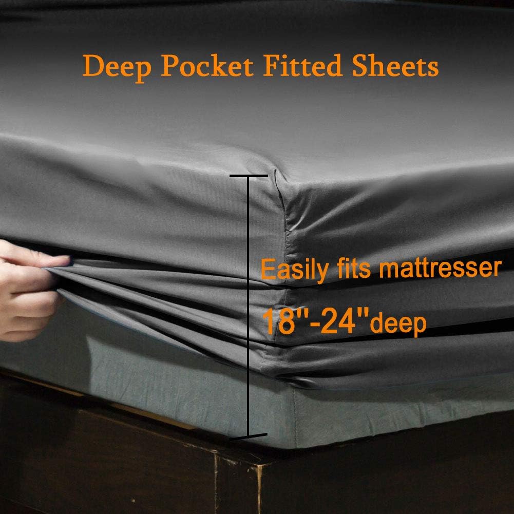 Bed Sheet Set Super Soft Microfiber Fit 18-24 Inch Deep Pocket Mattress Wrinkle-6 count (Dark Grey, Queen)