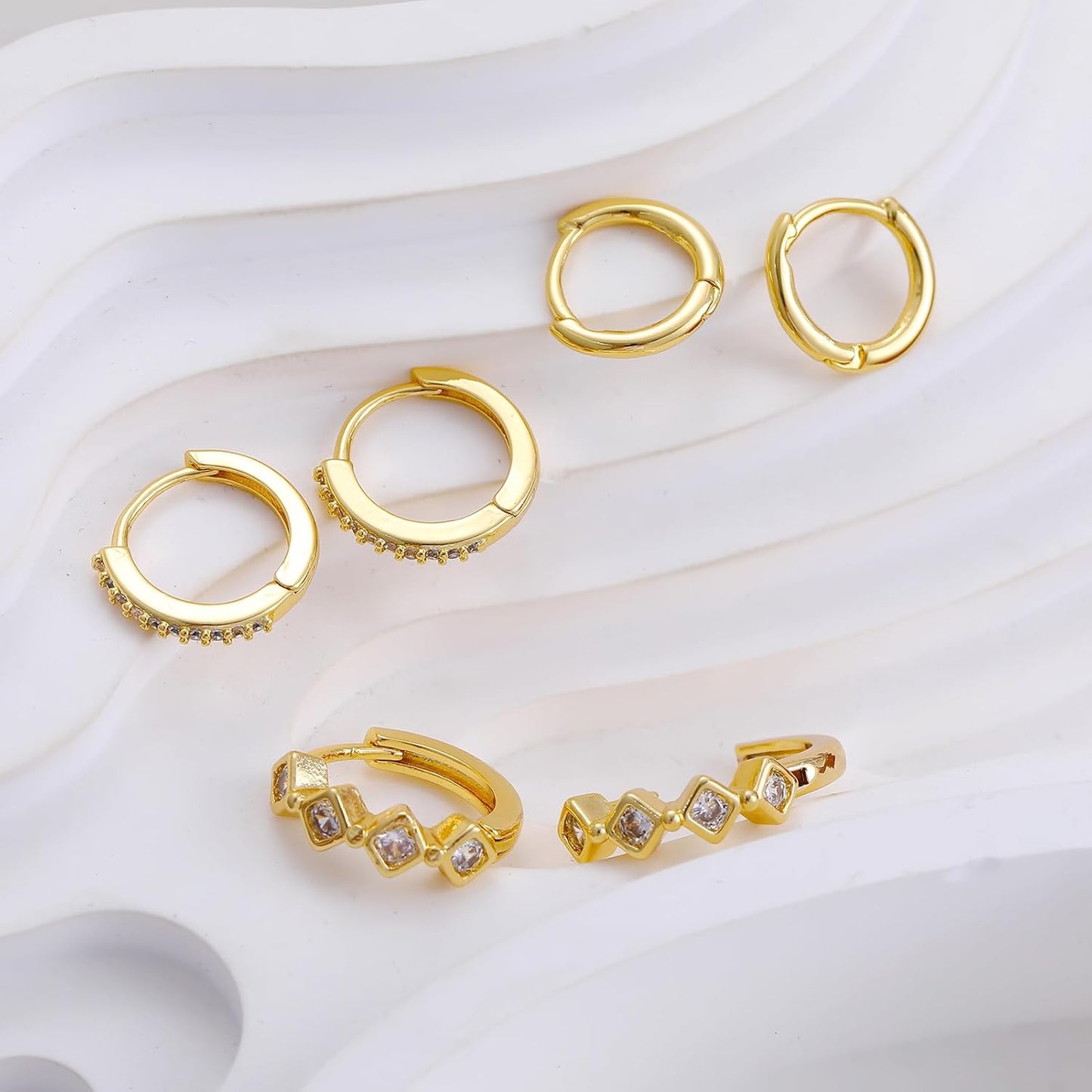 Small Gold Hoop Earrings Set for Women, 14K Gold Plated Lightweight Earrings Sets for Multiple Piercing