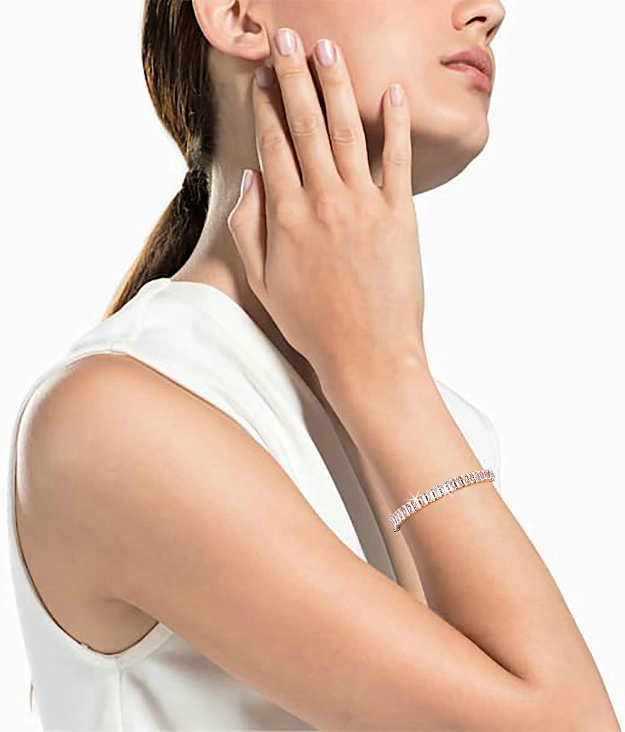 Tennis Bracelets for Women White Gold Plated Diamond AAA+ Cubic Zirconia CZ Dainty Classic Adjustable Slider