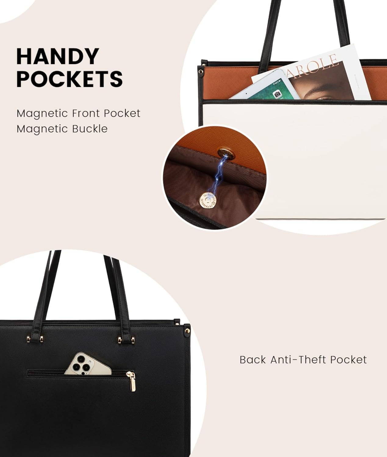 15.6'' Laptop Tote Purse 2-in-1 Professional Business Briefcase with Clutch Purse, Waterproof Leather