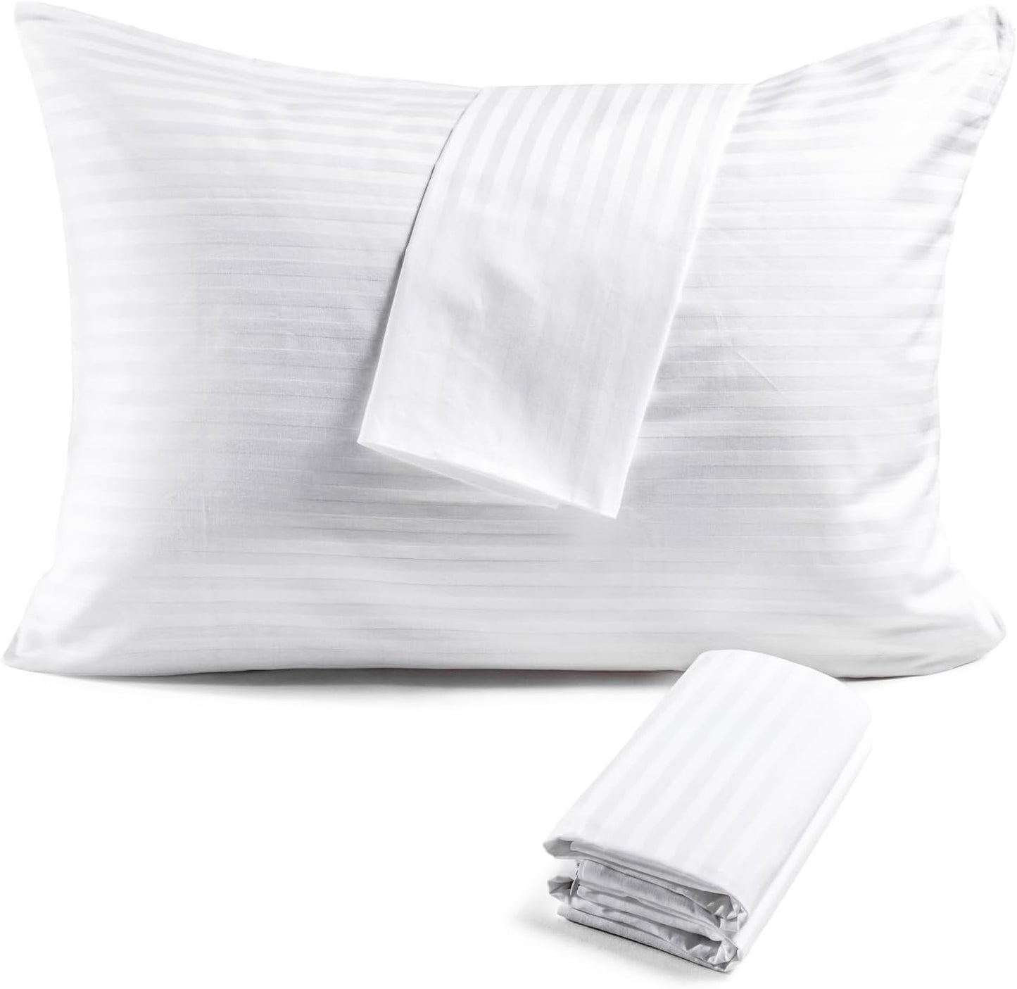 600TC 100% Cotton Pillow Protectors, Standard Size (20x26), 4 Pack, Oeko-TEX Certified, Hotel Grade Pillow Cover with Silent Zipper, Zip Up Pillow Cases, White