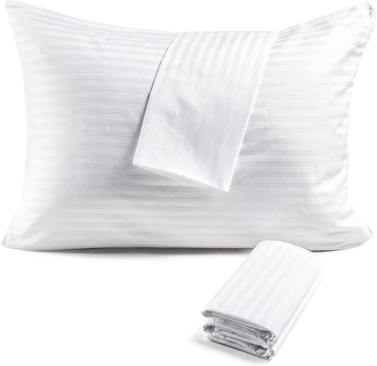 600TC 100% Cotton Pillow Protectors, Standard Size (20x26), 4 Pack, Oeko-TEX Certified, Hotel Grade Pillow Cover with Silent Zipper, Zip Up Pillow Cases, White