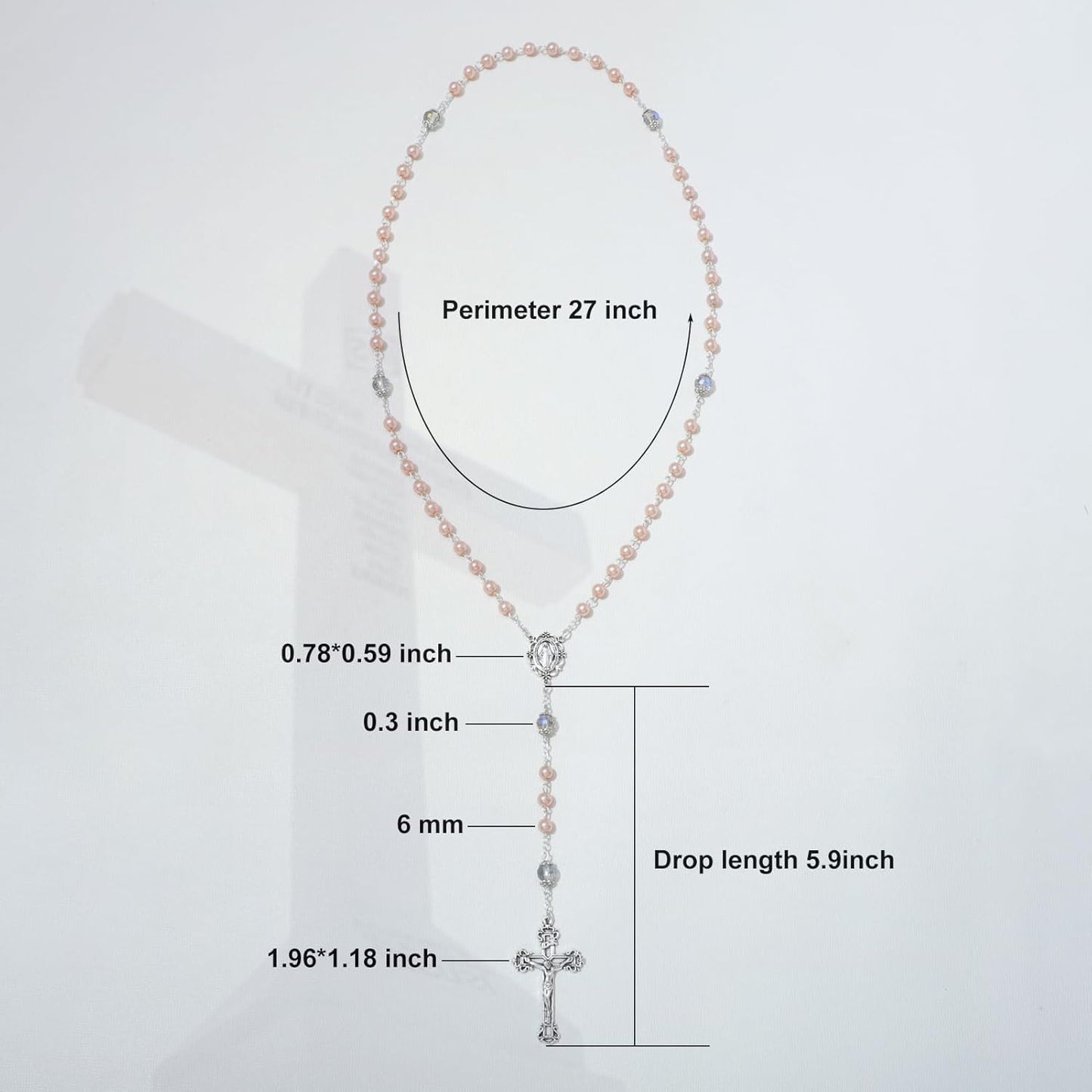 6mm Pearl Rosary Beads With Crucifix - Women's Catholic Prayer Necklace, Gift Box & Pouch Included
