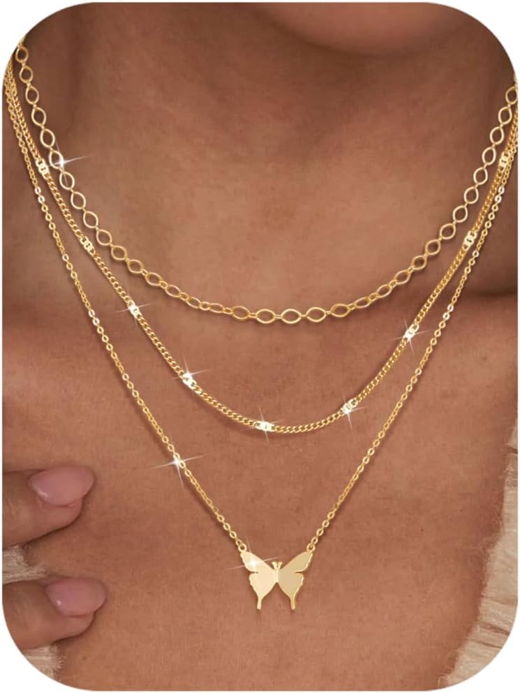 3Pcs Gold Layered Necklace Set for Women - Paperclip & Pearl Choker, Non-Tarnish