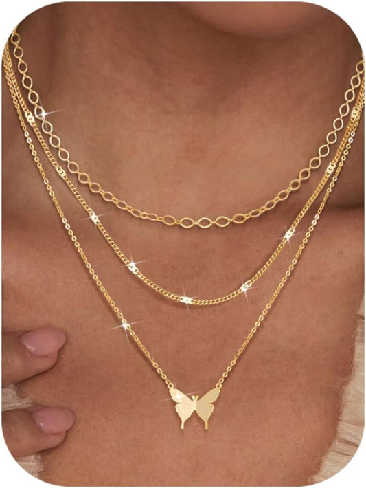 3Pcs Gold Layered Necklace Set for Women - Paperclip & Pearl Choker, Non-Tarnish