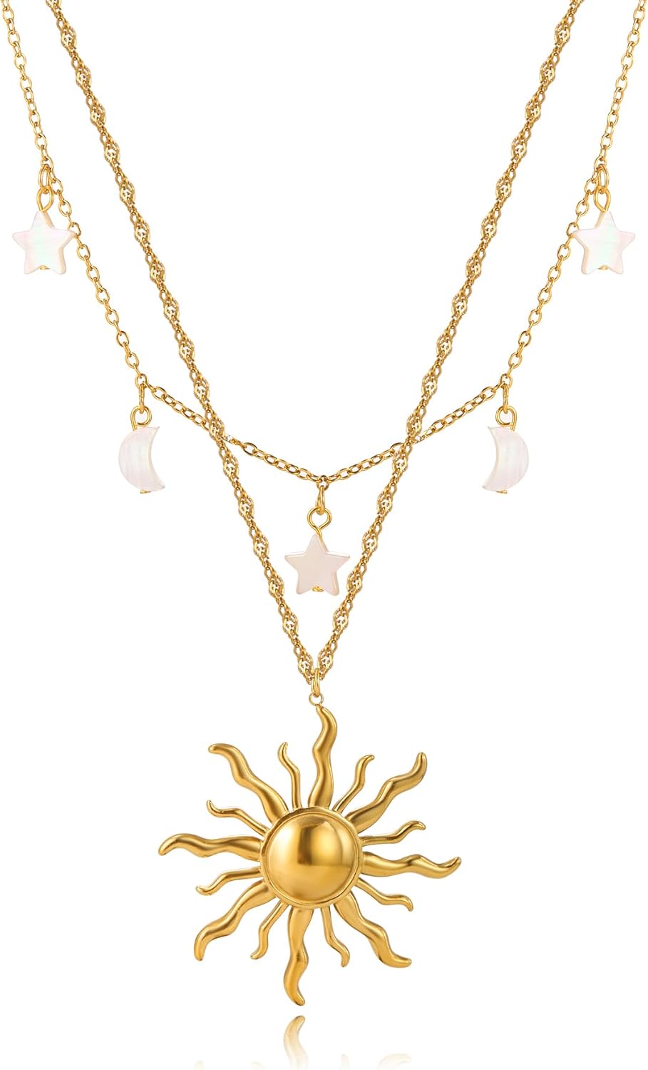 Gold Necklace for Women - Dainty 14K Gold Plated Layered Sun Pendant & Choker, Gift for Her