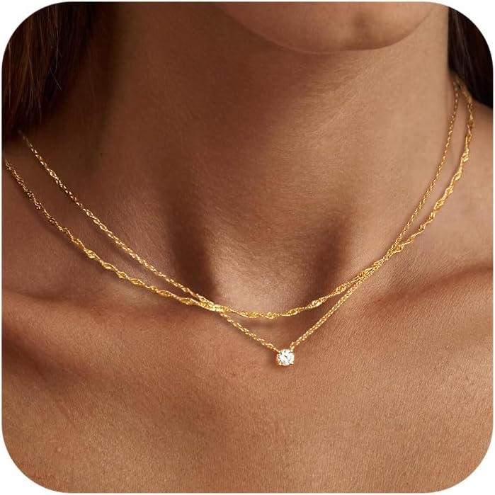 "TEWIKY DIAMOND NECKLACES FOR WOMEN - 14K GOLD/STERLING SILVER CHOKER, DAINTY GOLD PLATED CZ JEWELRY, TRENDY GIFT"