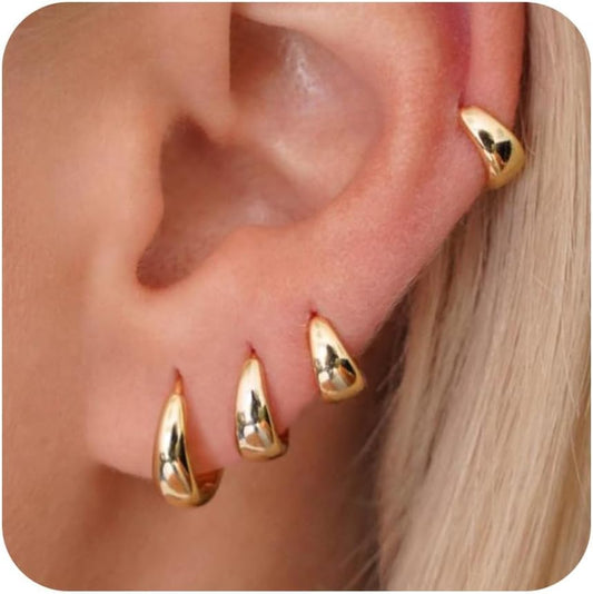 Small Sterling Silver Huggie Hoop Earrings Set for Women, 14K Gold Plated Hoops Stacks for Multiple Piercings