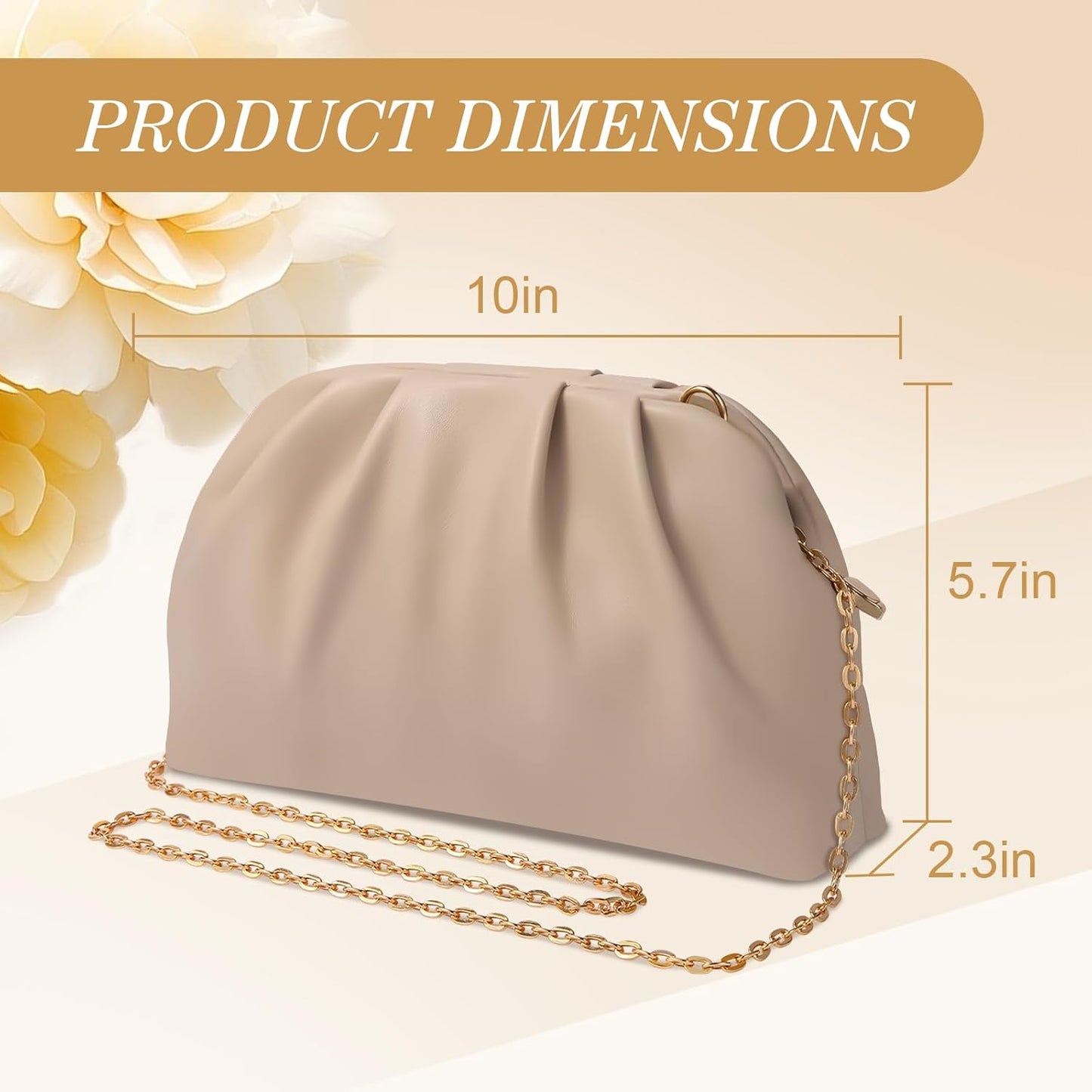 Clutch Purse for Women Soft Pleated PU Wedding Clutch, Elegant Evening Bag for Galas, Proms,Cocktail Parties