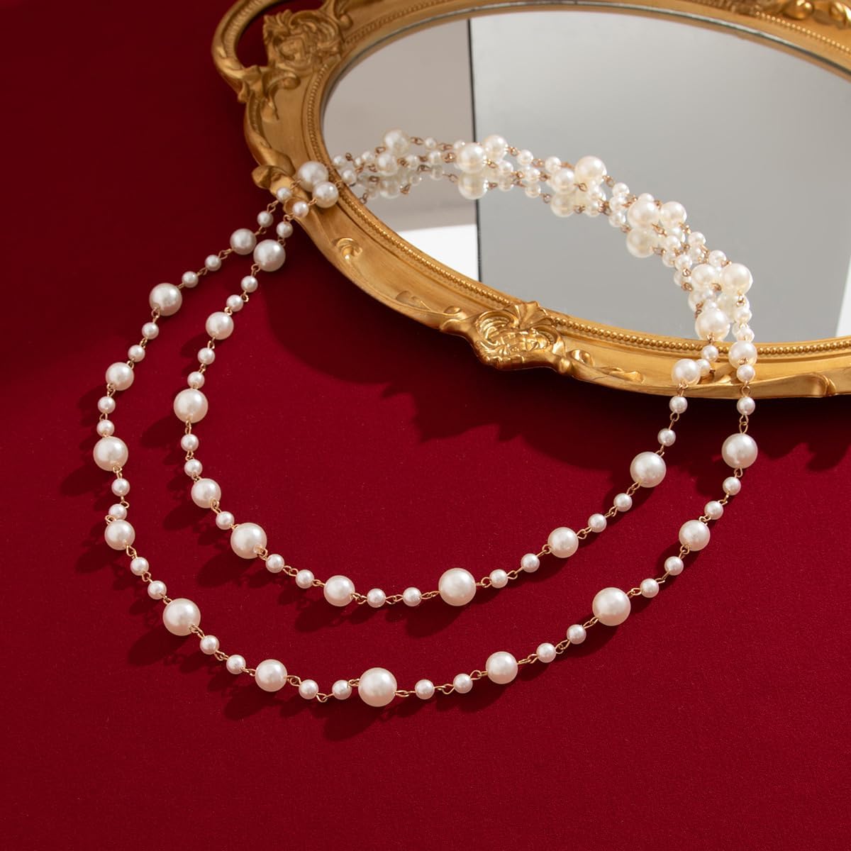 Gold Long Pearl Necklaces for Women White Faux Pearl Necklace Double Layered Pearl Necklace Charm Sweater Chain Jewelry Gifts
