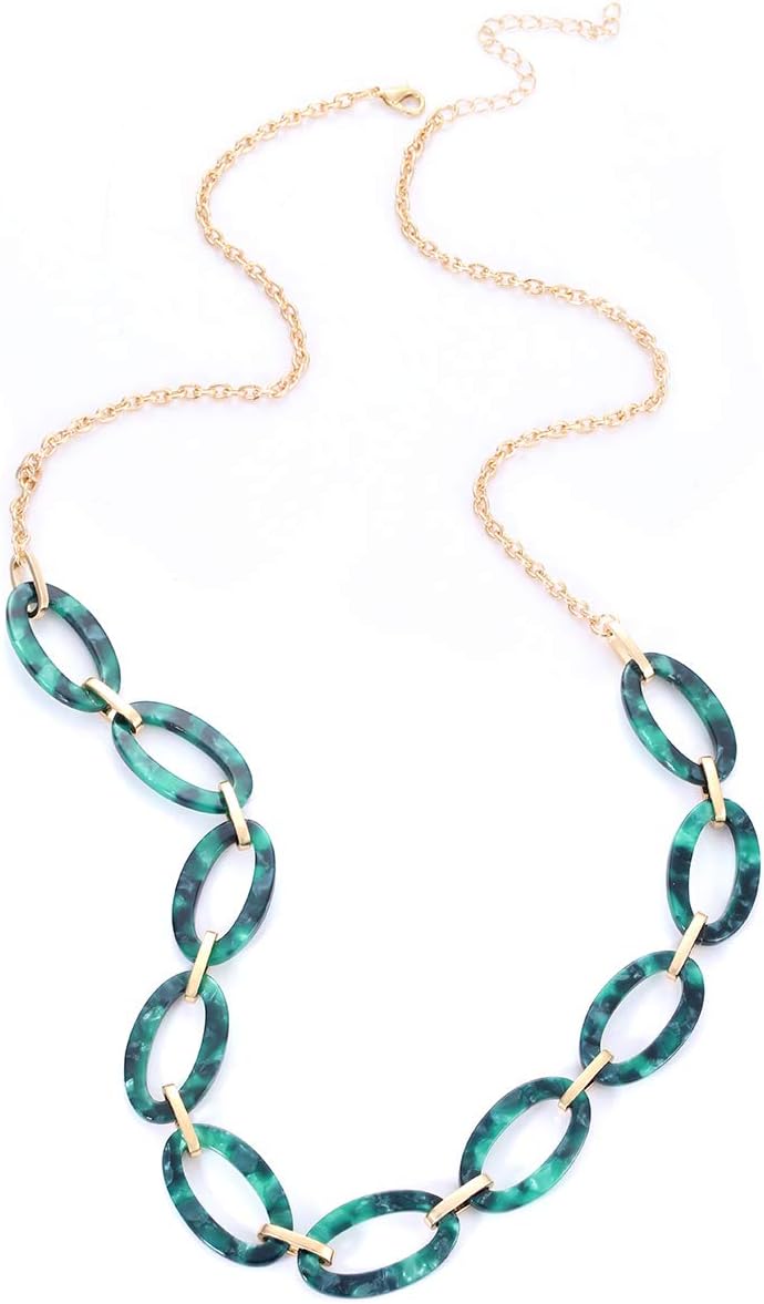 Leopard Print Necklace, Tortoise Acrylic & Metal Link Choker Collar for Women