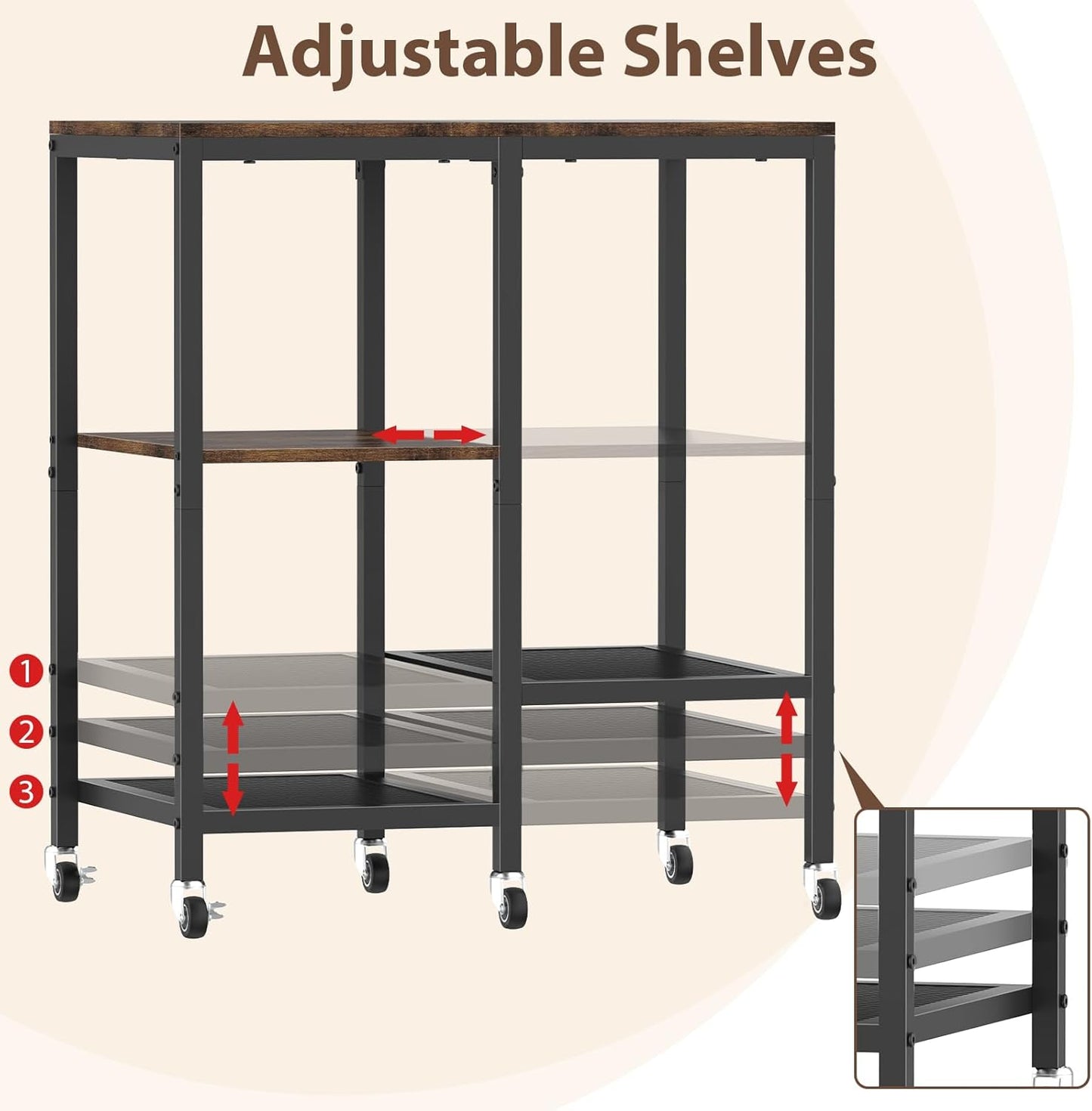 Kitchen Microwave Cart,Microwave Stand with Wheels,Coffee Bar Table Station,4-Tier