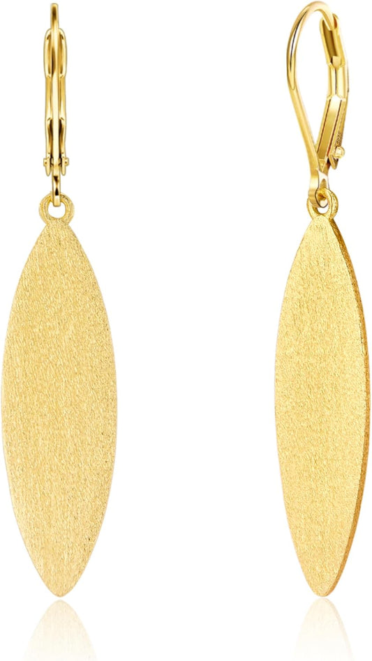 Sterling Silver Leaf Dangle Earrings for Women Trendy 14K Gold Plated Drop Earrings Hypoallergenic Leaf Shaped