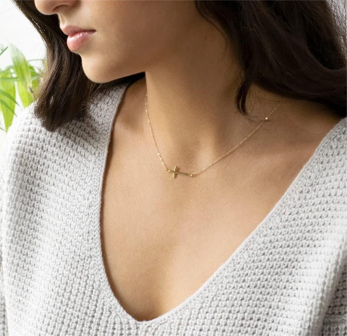 Two-Tone Cross Necklace, 14K Gold & Silver Plated Minimalist Dainty Chain, Religious Gift & Everyday Jewelry for Women
