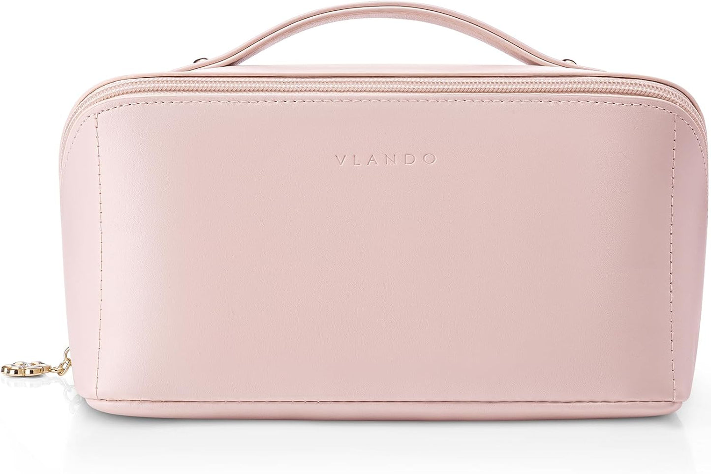 Makeup Bag,Large Capacity Travel Toiletry Bag,Cosmetic Bags for Women PU Leather Waterproof Portable Pouch with Divider & Handle-Toffee