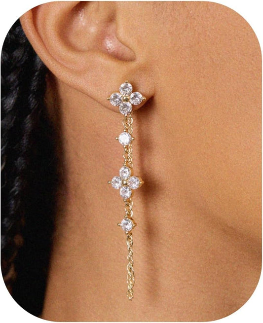 Cubic Zirconia Earrings - 14K Gold Plated Cubic Zirconia CZ Wedding Earrings for Women Bridal Bridesmaid