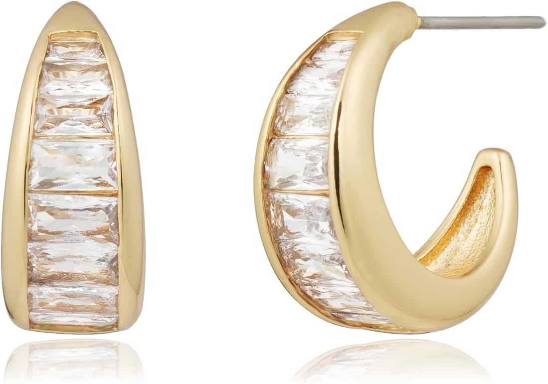 14K Gold Plated Triple Huggie Illusion Stud Earrings | Double Huggie Hoop Earrings for One Hole | Gold Hoop Earrings for Women