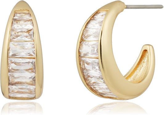 14K Gold Plated Triple Huggie Illusion Stud Earrings | Double Huggie Hoop Earrings for One Hole | Gold Hoop Earrings for Women