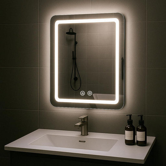 LED Bathroom Mirror, 19x27 in  Fogless Makeup Mirror Wall Mounted with Demister, Vertically Only