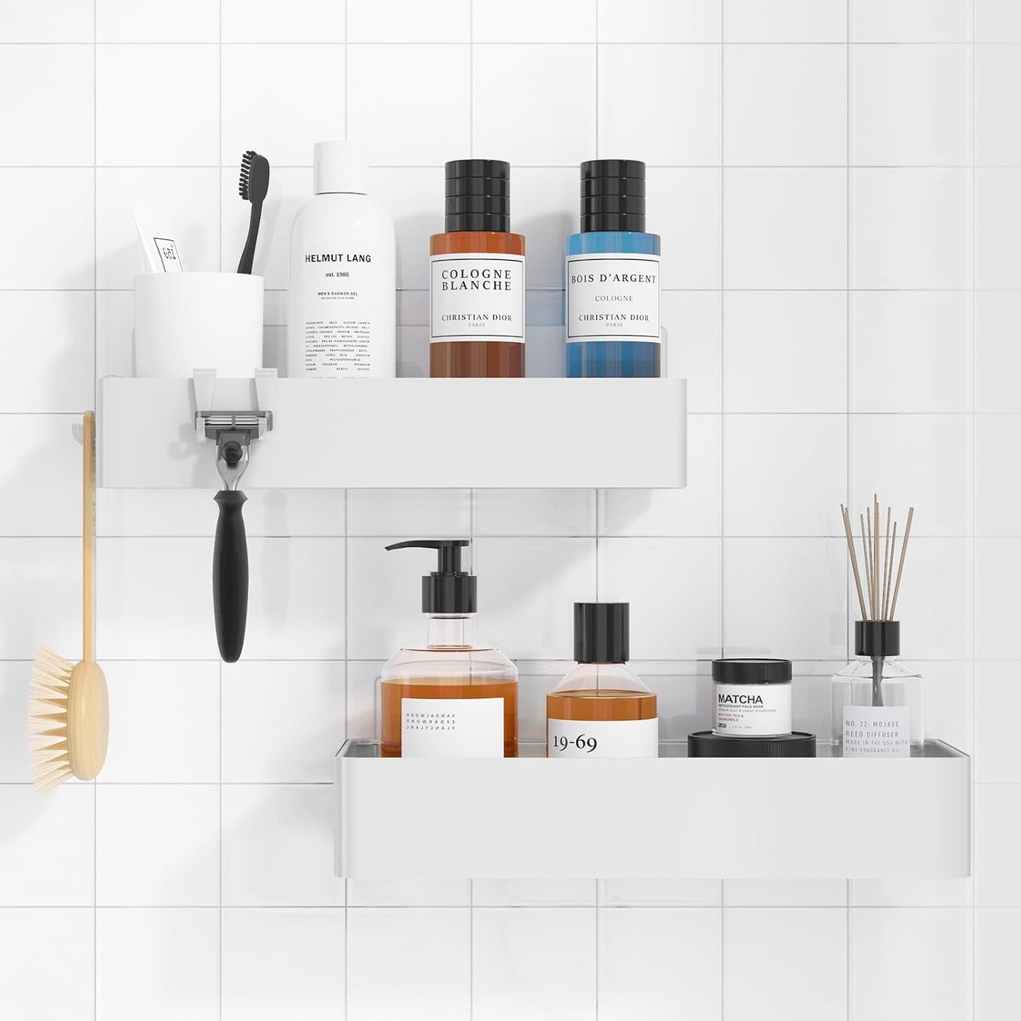 2 Pack Adhesive Shower Organizer, Rustproof Metal Shelves, No-Drill Bathroom Organizers and Storage