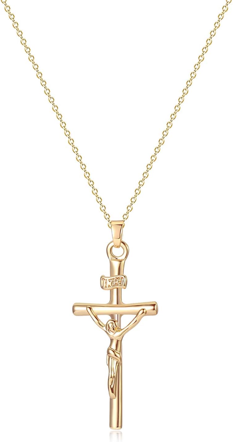Cross Necklace 14K Plated Dainty Chain, Minimalist Faith Pendant Religious Prayer Jewelry Gift