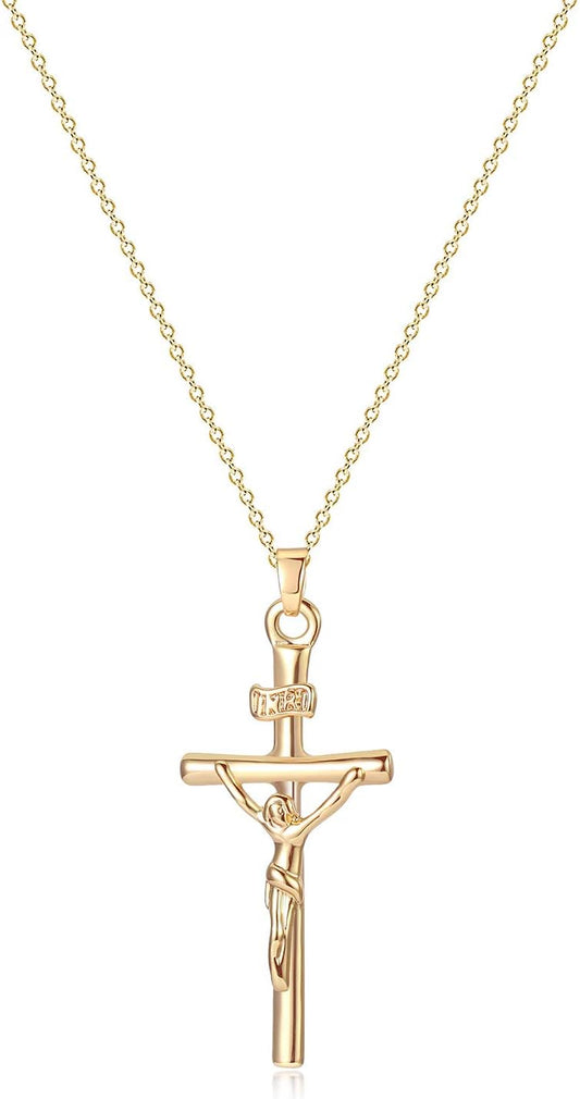 Cross Necklace 14K Plated Dainty Chain, Minimalist Faith Pendant Religious Prayer Jewelry Gift
