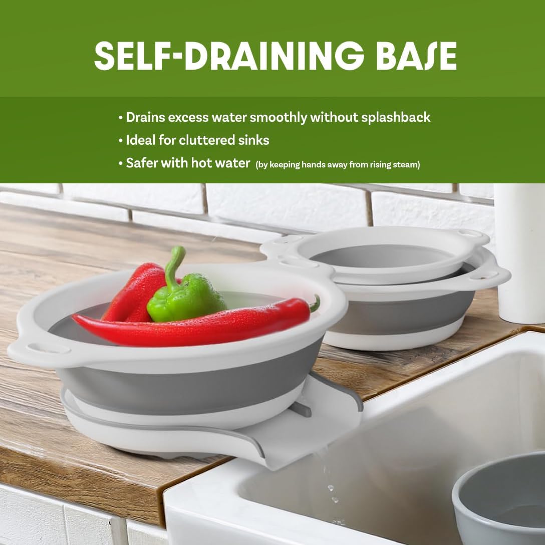 with Over-Sink Water Draining Base for Pasta Fruits and Vegetables, White (3 Sizes, 3QT, 4QT and 5 Quart)