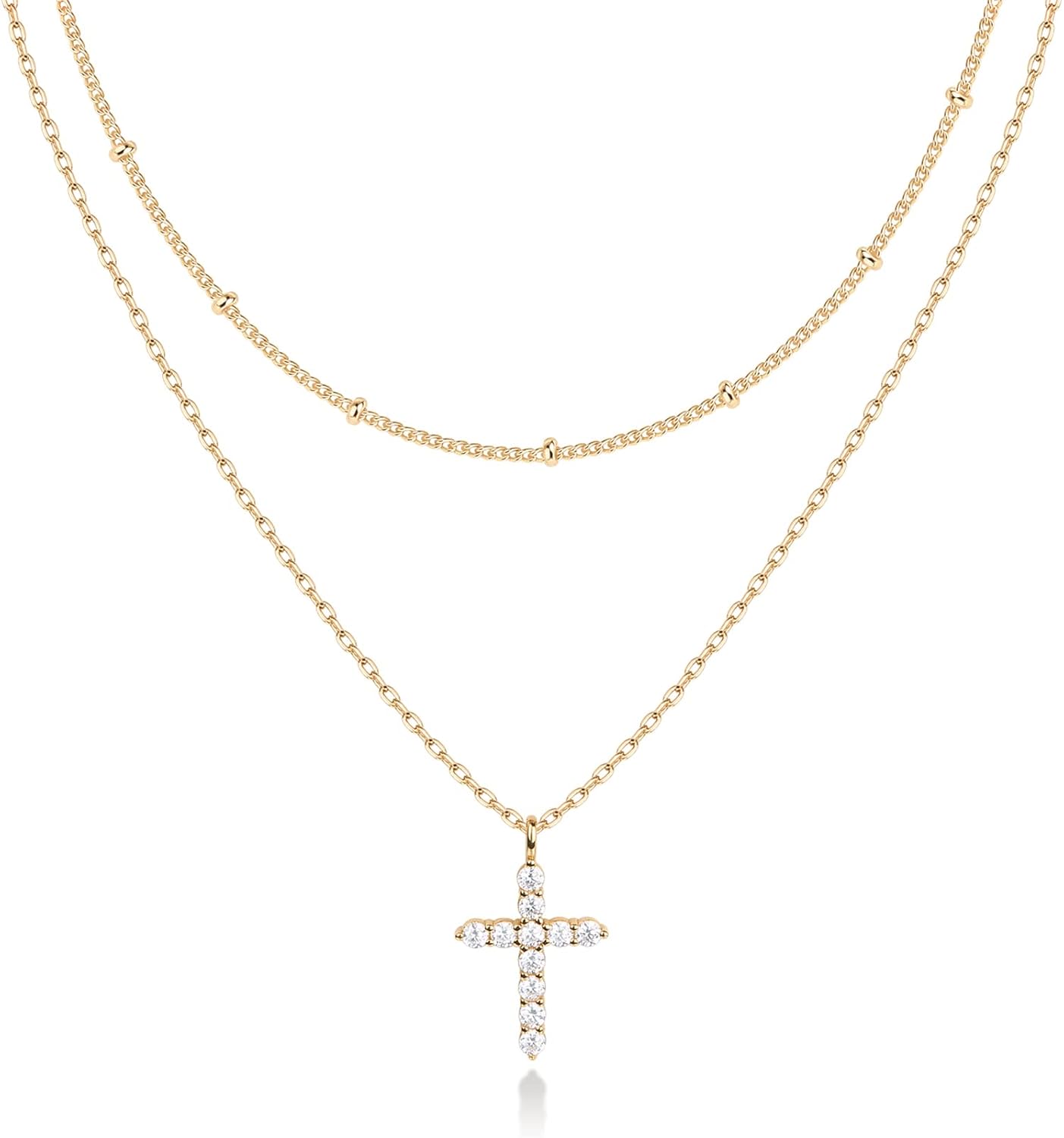 14K Gold Minimalist Layered Necklace with Multi-Charms