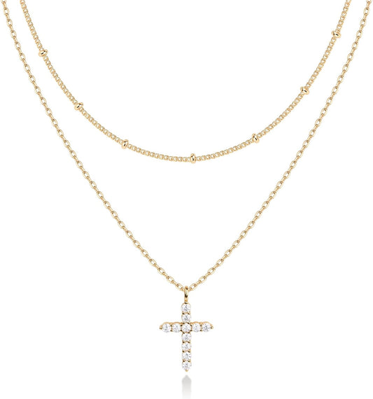 14K Gold Minimalist Layered Necklace with Multi-Charms
