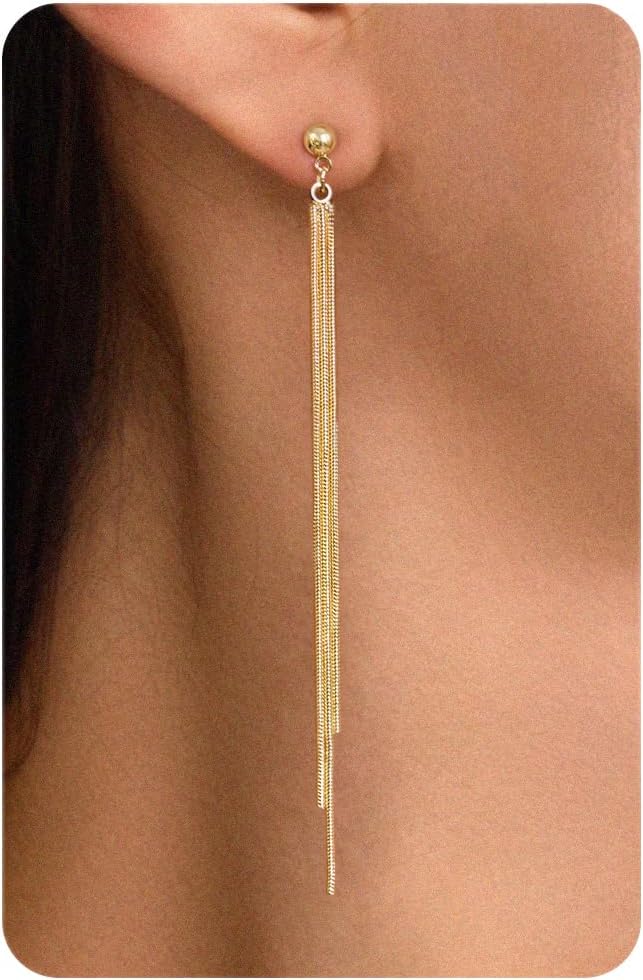 Dangle Earrings for Women- 14K Gold Plated Butterfly Heart Star Hoop Chain Tassel Design Long Dangle Earrings