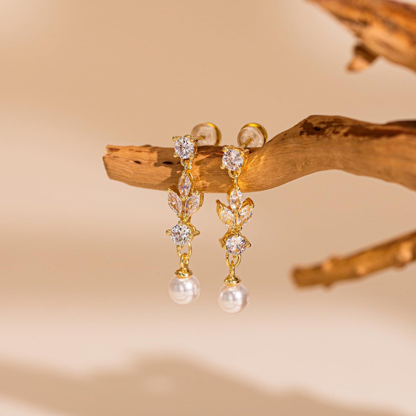 Pearl Earrings: 14k Gold-plated Cubic Zirconia Accented Pearl Drop Dangle Wedding Engagement Earrings For Women Bridal Bridesmaid
