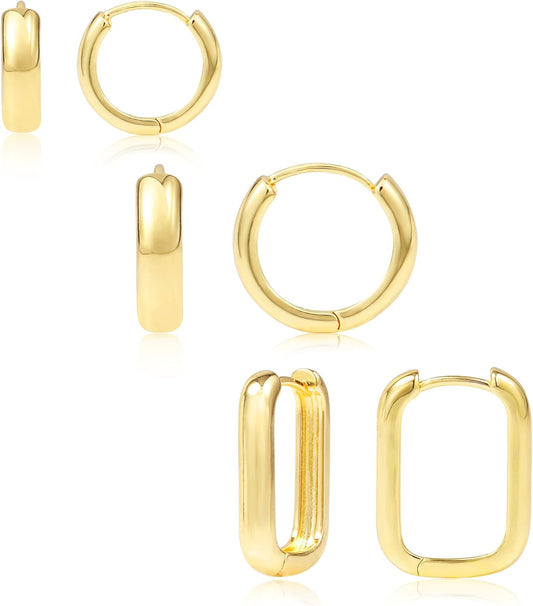3 Pairs Small Huggie Hoop Earrings Set 14K Gold Hypoallergenic Lightweight Huggie Hoops Earrings for Women Girls
