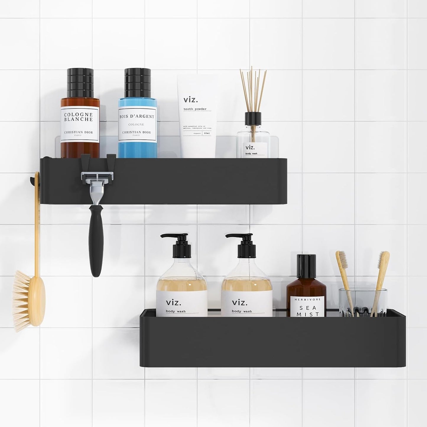 2 Pack Adhesive Shower Organizer, Rustproof Metal Shelves, No-Drill Bathroom Organizers and Storage