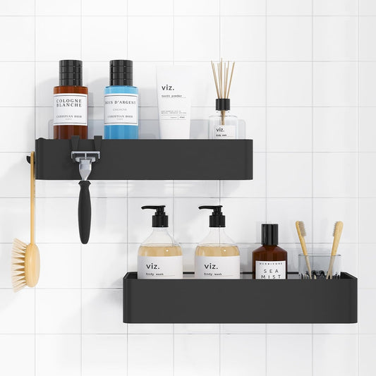 2 Pack Adhesive Shower Organizer, Rustproof Metal Shelves, No-Drill Bathroom Organizers and Storage