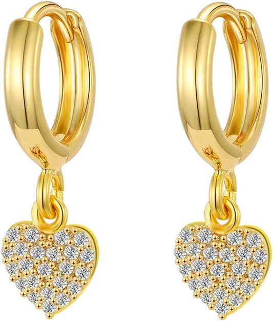 Gold Huggie Small Hoop Earrings with Charm Personalized /Star/Cross/Lock/Key 18k Gold Plated Crystal Drop Dangle Earrings for Women