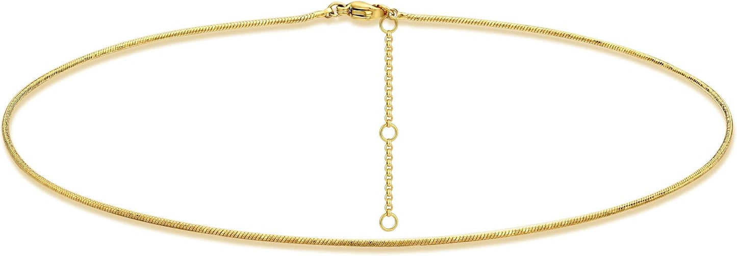 Gold Snake Chain Choker Necklace,18K Gold Plated Dainty Herringbone Necklace Delicate Fashion Choker Necklace Jewelry for Women