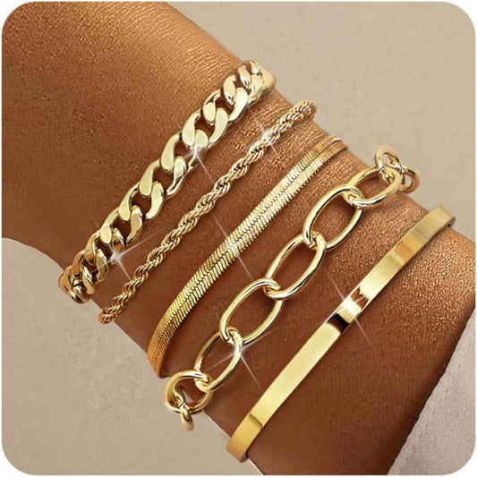 14k Chunky Gold Bracelets for Women Non Tarnish, Womens Gold Bracelet Stack Layered Chunky Chain Bracelets Waterproof Link