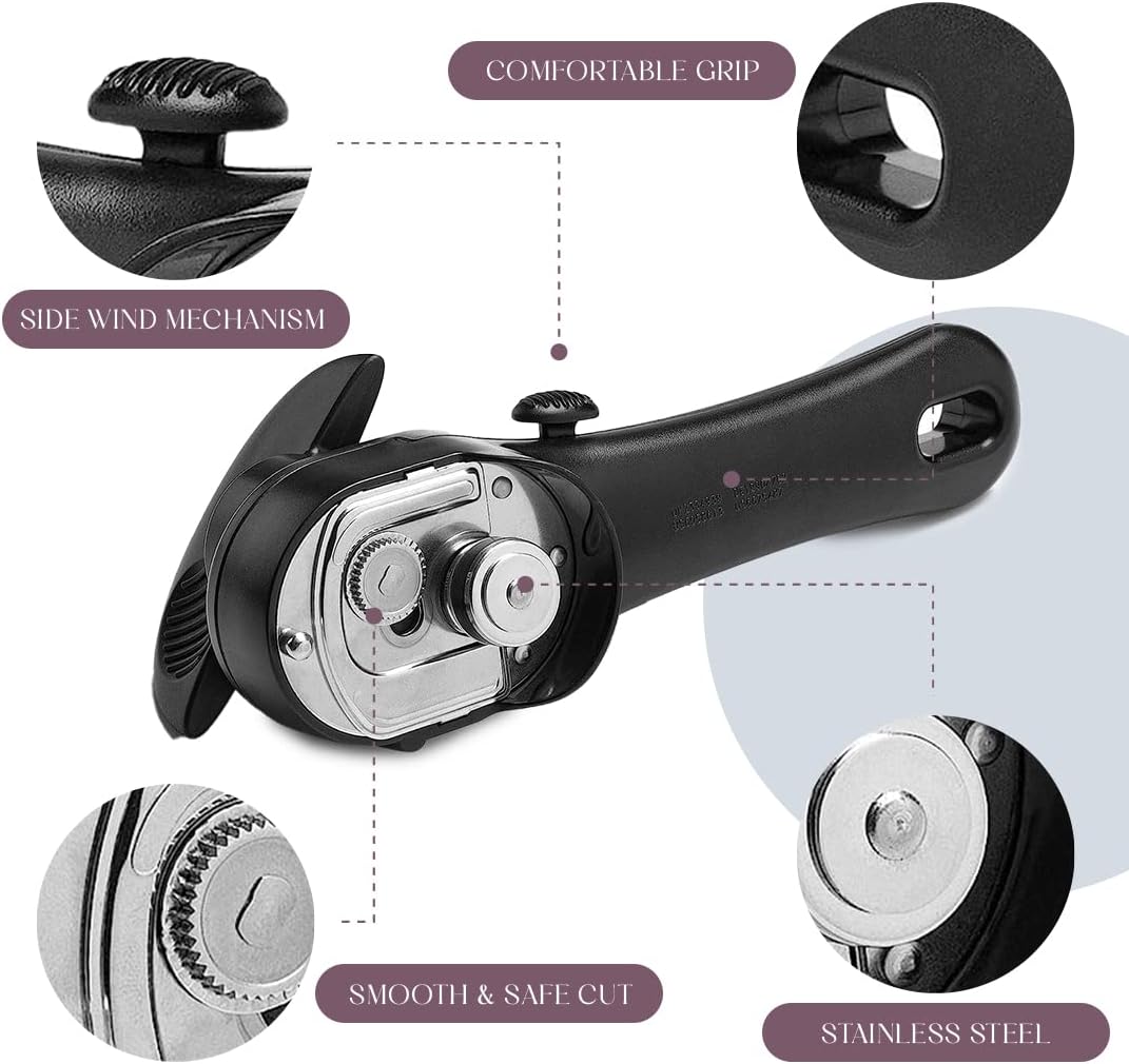 Manual Can Opener, Stainless Steel for Seniors with Ergonomic Grip & Smooth Edge