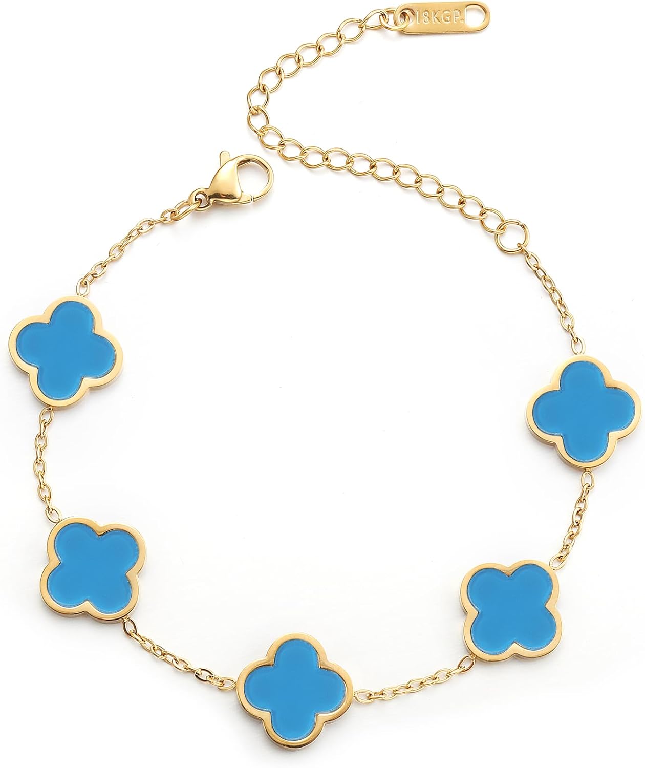 18K Gold Plated Clover Lucky Bracelet for Women White/Black/Red/Green Flower Four Leaf Link Bracelets