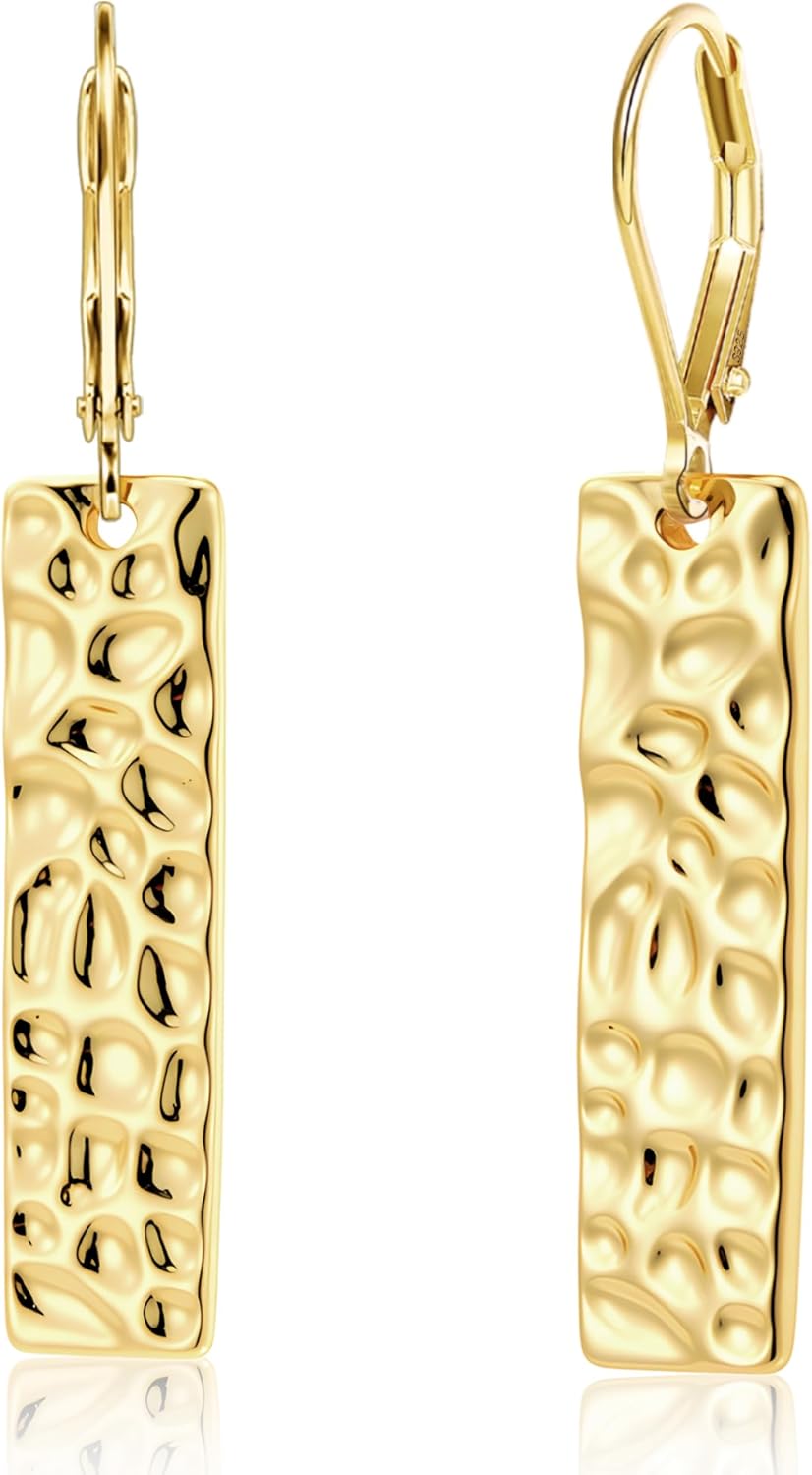 925 Sterling Silver Dangle Earrings for Women, 14K Gold Plated French Leverback Earrings, Hypoallergenic Lightweight Statement