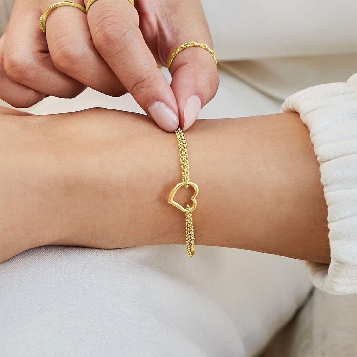 Bracelets for Women 14K Gold Silver Plated Ring Bracelet Hand Chain Dainty Evil Eye Heart Clover Daisy Cubic Zirconia