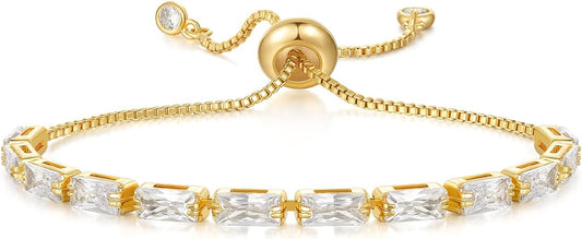 Tennis Bracelet for Women, 14K Gold Plated Cubic Zirconia Adjustable Slider Bracelets Trendy Jewelry Gift