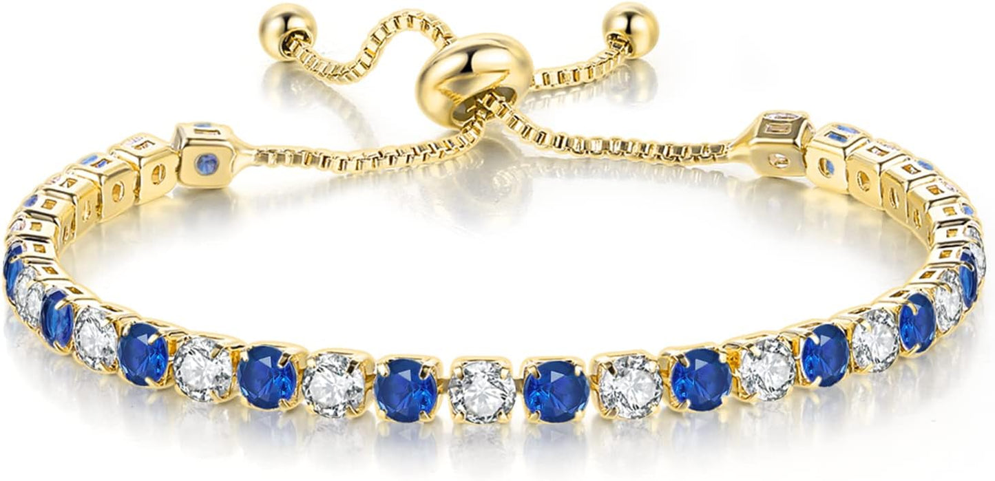 Tennis Bracelets for Women White Gold Plated Diamond AAA+ Cubic Zirconia CZ Dainty Classic Adjustable Slider